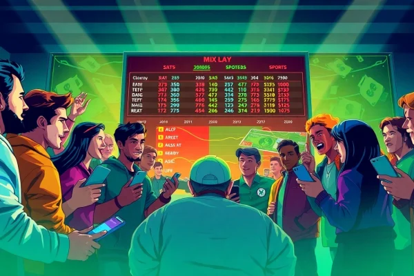 Experience a lively mix parlay betting scene with enthusiastic bettors and live sports odds.