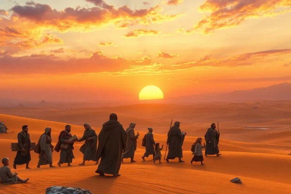 Explore the vibrant and hopeful scene of the Exodus journey, symbolizing freedom and perseverance.