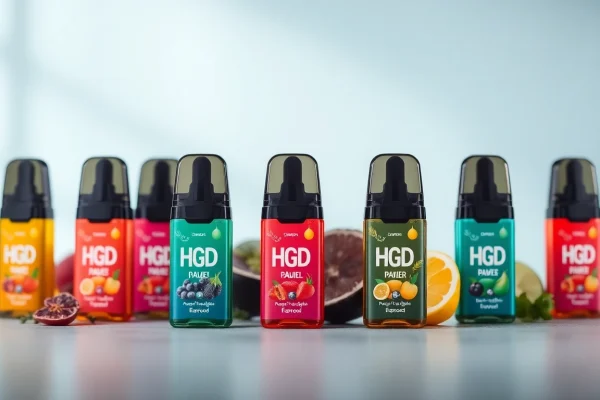 Discover HQD Pods showcasing their unique flavors in a vibrant, colorful arrangement on display.