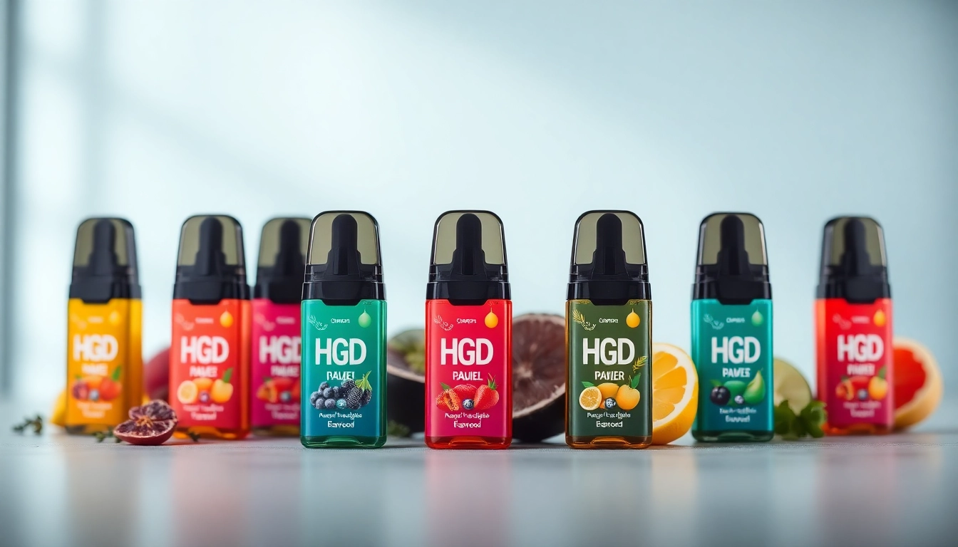 Discover HQD Pods showcasing their unique flavors in a vibrant, colorful arrangement on display.