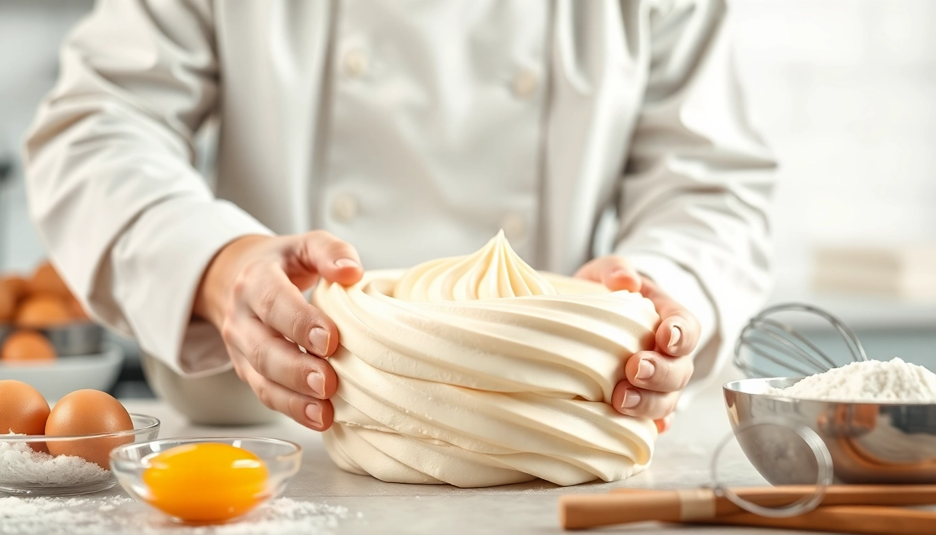 Maak mousseline met een focus op de romige textuur en ingrediënten in een moderne keuken.