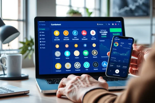 Manage assets with the gaurda wallet in a sleek digital interface on a modern laptop.
