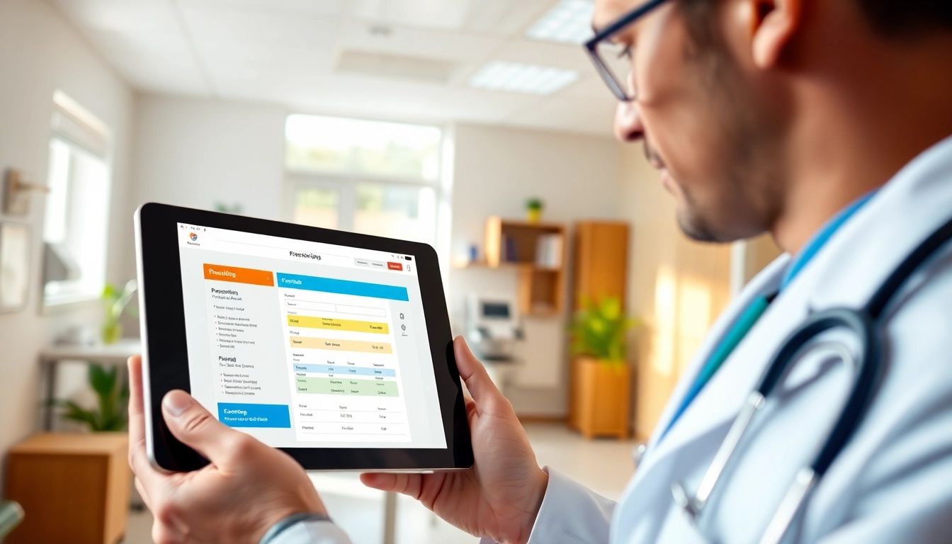 Illustration of eprescribing platforms enhancing healthcare efficiency with a doctor using a digital device.